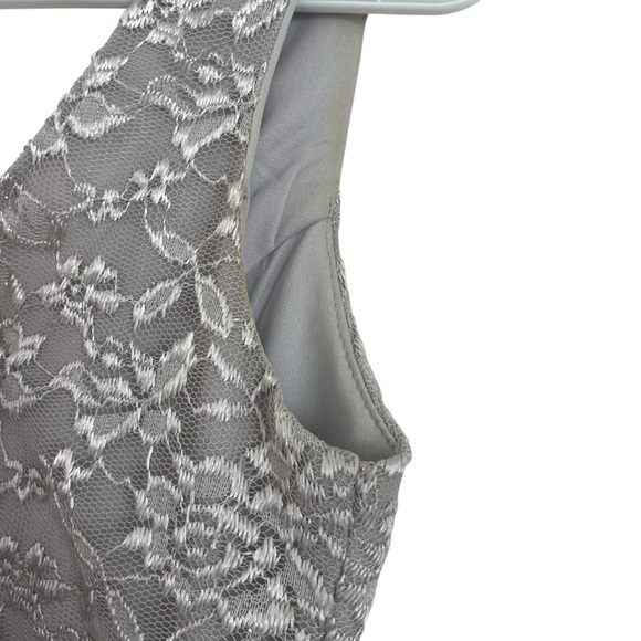 Silver Lace Chiffon Dress S Glam Formal Gown w/ Brooch Mother of the Bride Prom - Picture 11 of 16